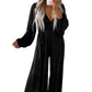 Black Cutout Back Belted V Neck Wide Leg Jumpsuit