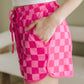 Black Checkered Drawstring Elastic Waist Casual Shorts