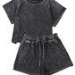 Black Acid Washed Short Lounge Set