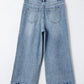 Dusk Blue Embroidered Cropped Wide Leg High Waist Jeans