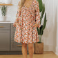 Beige Floral Bubble Sleeve Babydoll Dress