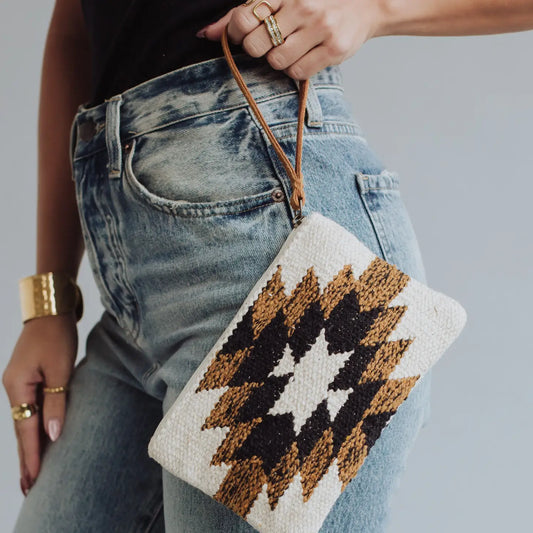 Black, White & Brown Aztec Wristlet