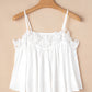 White Lace Splicing Spaghetti Straps Ruffle Flared Tank Top
