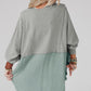 Sage Splicing Raw Hem High Low Oversized Blouse