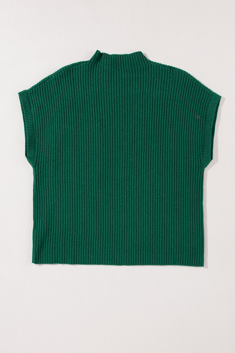 Deep Green Patch Pocket Ribbed Knit Short Sleeve Sweater