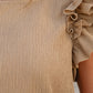 Smoke Gray Ruffled Tiered Sleeve Square Neck Textured Top