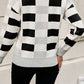 Orange Checkered Ribbed Neck Drop Shoulder Sweater