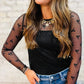 Black Bow Pattern Accent Mesh Long Sleeve Top