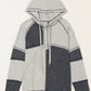 Gray Colorblock Seamed Ribbed Henley Hoodie