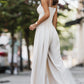 Beige Spaghetti Straps Pleated High Waist Wide Leg Jumpsuit