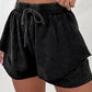 Black Mineral Wash French Terry High Waist Casual Shorts