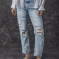 Sky Blue Light Wash Frayed Slim Fit High Waist Jeans