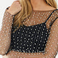 Apricot Pearl and Rhinestone Detail Sheer Mesh Top