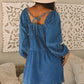 Dusk Blue Square Neck Side Pockets Loose Fit Denim Mini Dress