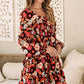 Multicolour Smocked High Waist Long Sleeve Floral Dress