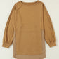 Camel Splicing Raw Hem High Low Oversized Blouse