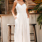 Beige Spaghetti Straps Pleated High Waist Wide Leg Jumpsuit