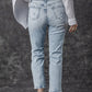 Sky Blue Light Wash Frayed Slim Fit High Waist Jeans