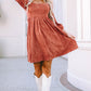 Brown Suede Square Neck Puff Sleeve Dress