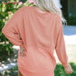 Coral Pink Splicing Raw Hem High Low Oversized Blouse