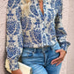 Blue Bohemian Printed Bishop Sleeve Blouse