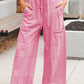 Black Mineral Wash Exposed Seam Drawstring High Waist Wide Leg Cargo Pants