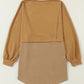 Camel Splicing Raw Hem High Low Oversized Blouse