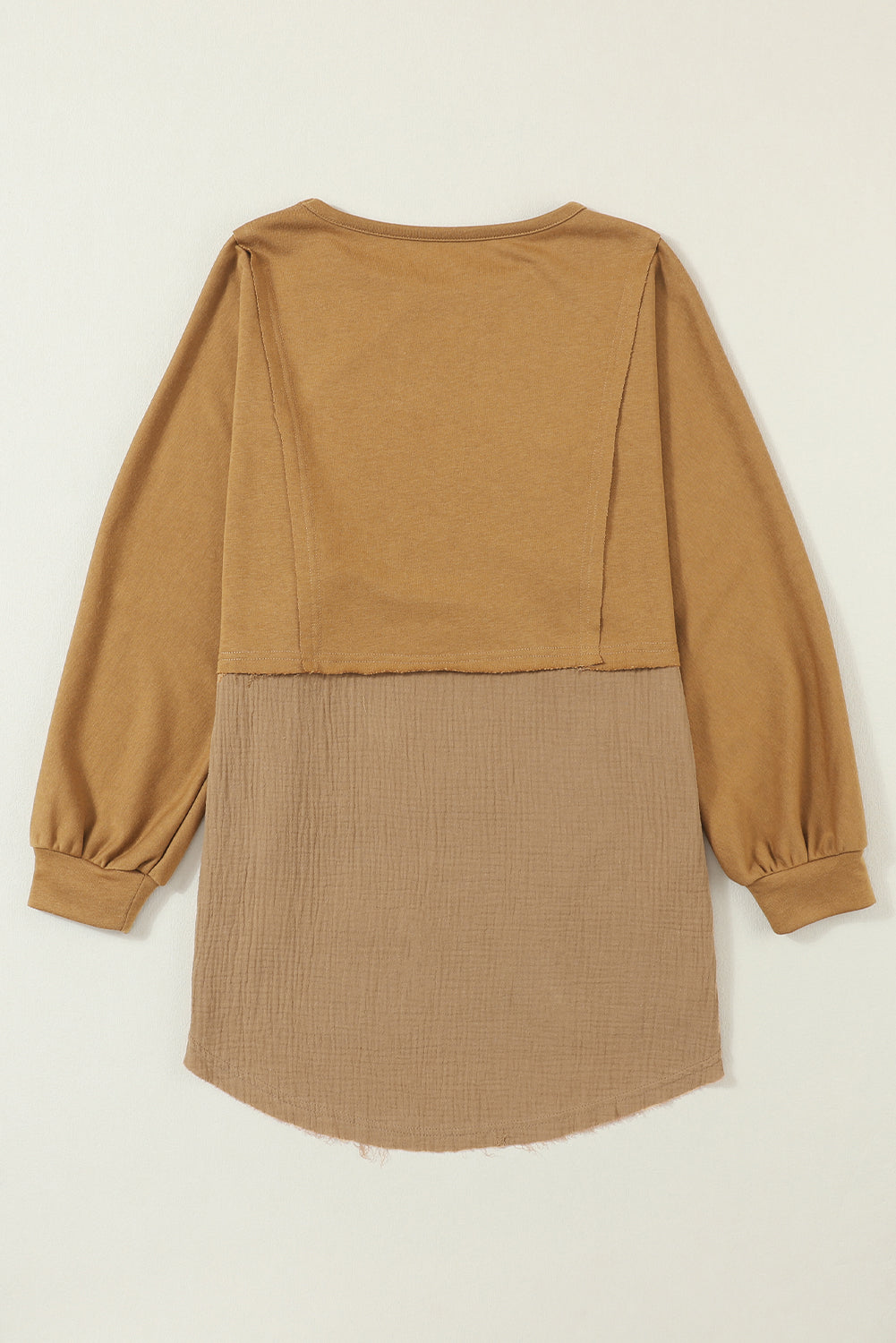 Camel Splicing Raw Hem High Low Oversized Blouse