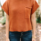 Burnt Orange Patch Pocket Ribbed Knit Short Sleeve Sweater