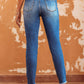 Blue Raw Hem Ankle-length Skinny Jeans