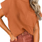 Burnt Orange Patch Pocket Ribbed Knit Short Sleeve Sweater