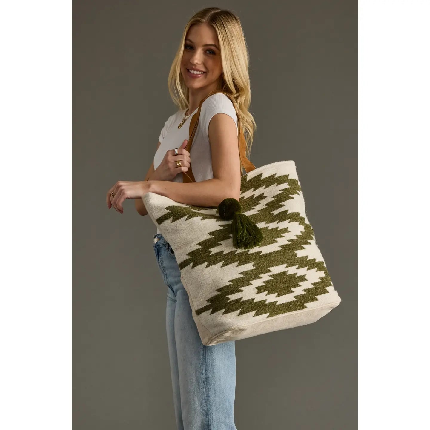 Cream & Olive Boho Tote