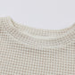 Beige Sunflower Mesh Bubble Sleeve Waffle Knit Top