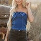 Sail Blue Vintage Bow Front Smocked Back Denim Tube Top