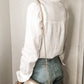 White Floral Lace Hollow-out Splicing Crinkled Shirt