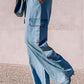 Sky Blue Drawstring High Waist Cargo Pocket Wide Leg Jeans