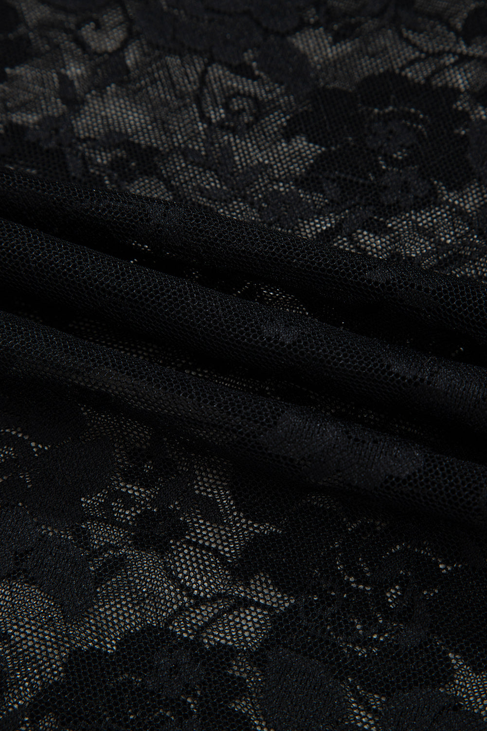 Black Sheer Floral Lace Mesh Mock Neck Long Sleeve Top