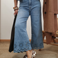 Dusk Blue Embroidered Cropped Wide Leg High Waist Jeans