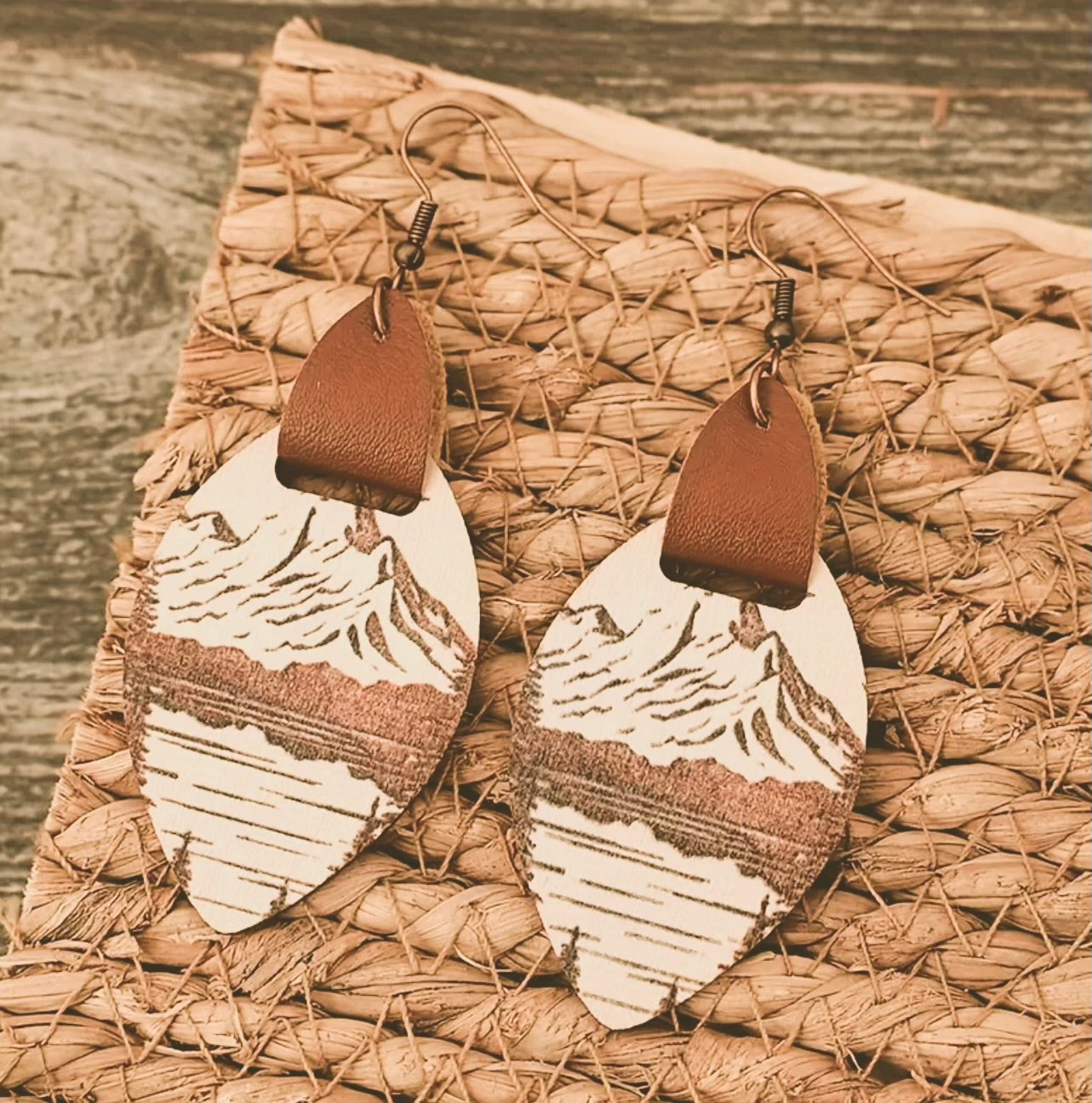 Leather mountain earrings