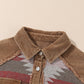 Camel Western Pattern Patchwork Flap Pocket Shacket