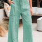 Black Mineral Wash Exposed Seam Drawstring High Waist Wide Leg Cargo Pants