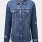 Blue Lapel Distressed Raw Hem Buttons Denim Jacket