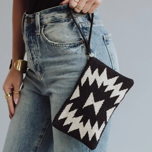 Black & Cream Aztec Wristlet