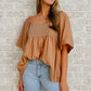 Dusty Tan Square Neck Wide Sleeves Flowy Top