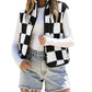 Khaki Checkered Sherpa Collared Jacket Vest