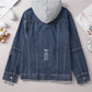 Dark Blue Fake Two-Piece Hooded Zip-Up Denim Jacket