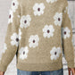 Khaki Floral Pattern Half Zip Drop Shoulder Sweater