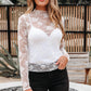 Black Sheer Floral Lace Mesh Mock Neck Long Sleeve Top