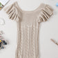 Beige Pointelle Knit Flutter Sleeve Sweater