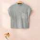 Gray Patch Pocket Ribbed Knit Short Sleeve Sweater